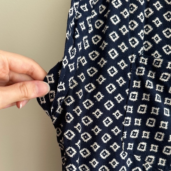 Jachs Girlfriend Diamond Aztec Print Button Down Polo, Large, Navy Blue/White - Picture 7 of 14